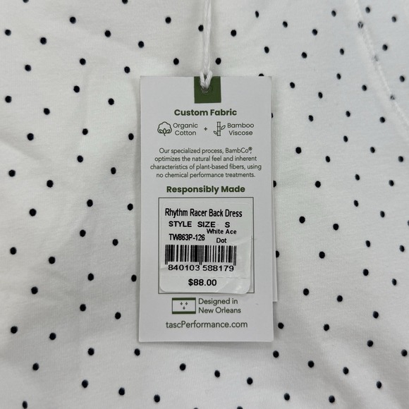 Tasc Dress Women's S White Dot NWT Rhythm Racer Back Running Organic Cotton Golf - Picture 12 of 15